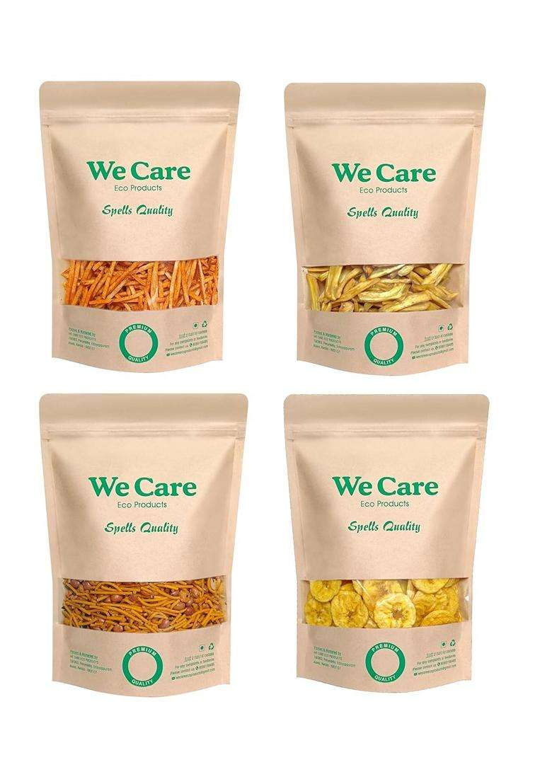We Care Eco Products Tapioca Chips Vegetableoil Jackfruit Chips Coconutoil Kerala Mixture Coconutoil Banana Chips Coconutoil Combo Pack 125G Each Tota - Indya