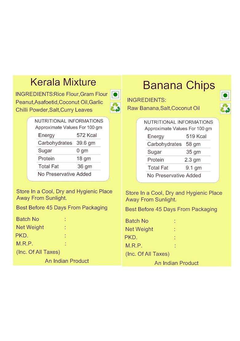 We Care Eco Products Tapioca Chips Vegetableoil Jackfruit Chips Coconutoil Kerala Mixture Coconutoil Banana Chips Coconutoil Combo Pack 125G Each Tota - Indya