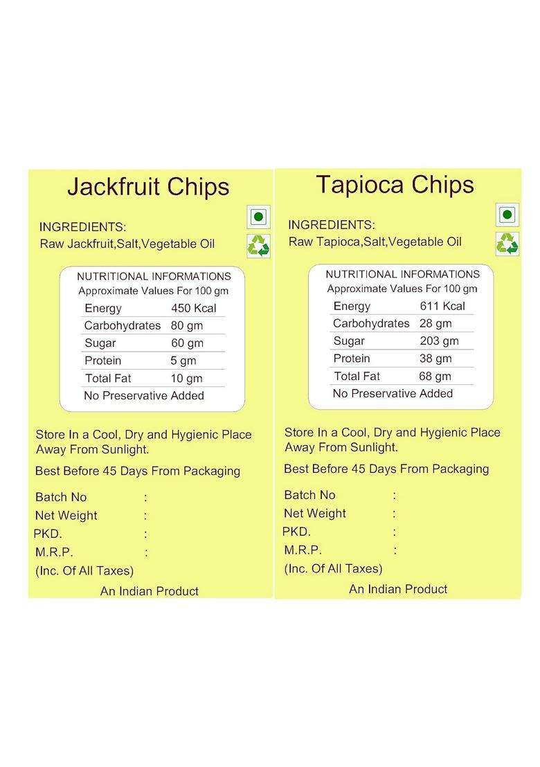 We Care Eco Products Tapioca Chips Vegetableoil Jackfruit Chips Coconutoil Kerala Mixture Coconutoil Banana Chips Coconutoil Combo Pack 125G Each Tota - Indya
