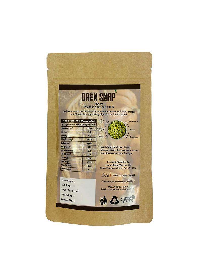 Green Snap Premium Raw Pumpkin Seeds High Protein Superfood For Snacking Keto Weight Loss Rich In Magnesium Zinc Fiber Natural Crunchy Seeds 200Gm - Indya