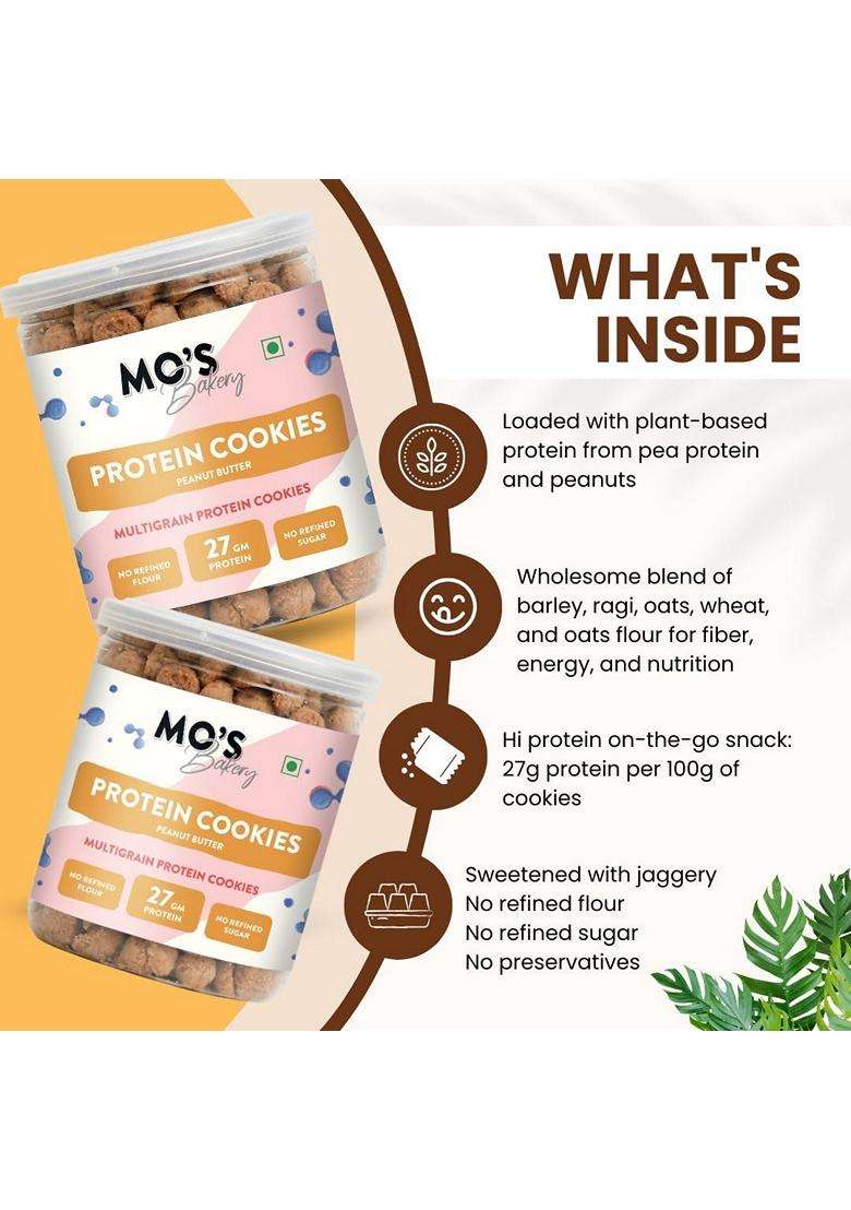 Mos Peanut Butter Protein Cookies 200G 27 G Protein Per 100G Serve Mini Healthy Cookies For Kids Adults Tea Time Snack Multigrain Plantbased Snack Wit - Indya