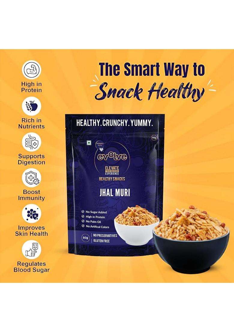 Evolve Jhalmuri Healthy Snacks For Kids Adults Gluten Free Low Calorie Weight Loss Friendly Ready To Eat Murmura Chidwa Peanut Masala Flavor 100G Pack - Indya