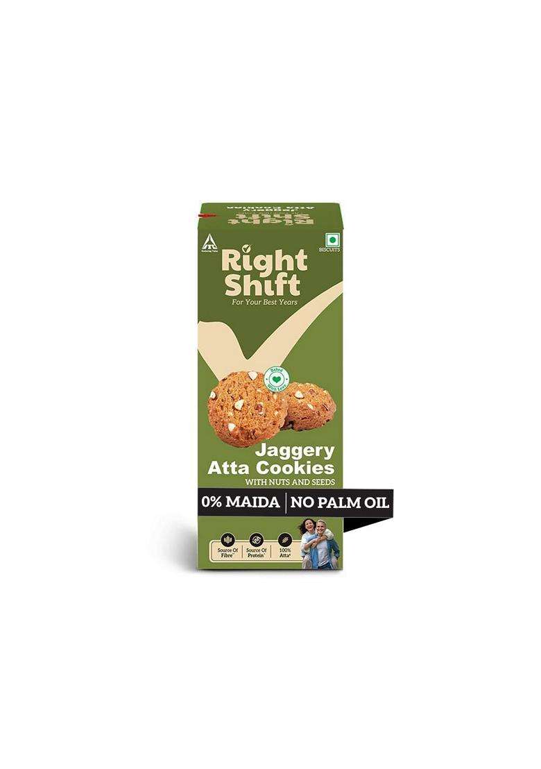 Right Shift Jaggery Atta Cookies 3 X120G No Palm Oil Made With Butter 0 Maida Refined Sugar With Goodness Of 6 Nuts Seeds Anytime Snack - Indya