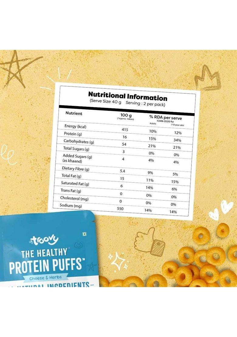 Troovy Healthy High Protein Puffs Cheese Herbs Flavoured No Palm Oil Cholesterol Or Trans Fats No Junk Chemicals Made With Multiple Millets Grains And - Indya