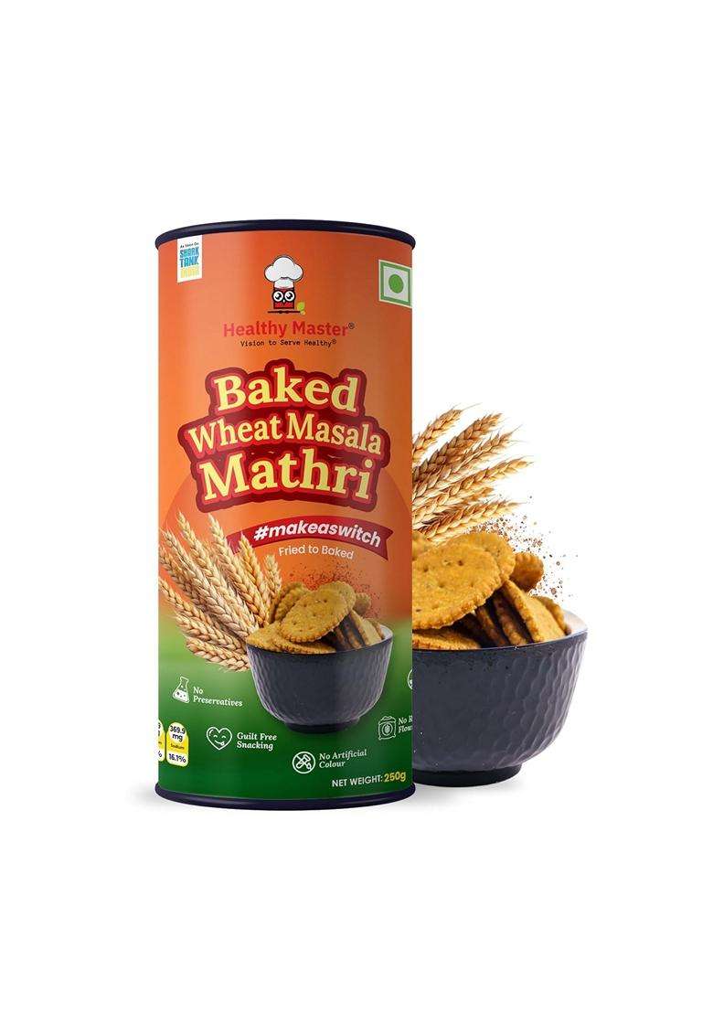 Healthy Master Baked Wheat Masala Mathri 250g No Maida No Palm Oil Crispy Crunchy Healthy Snack 100% Wheat Namkeen Mathi Pack of 1 - Indya