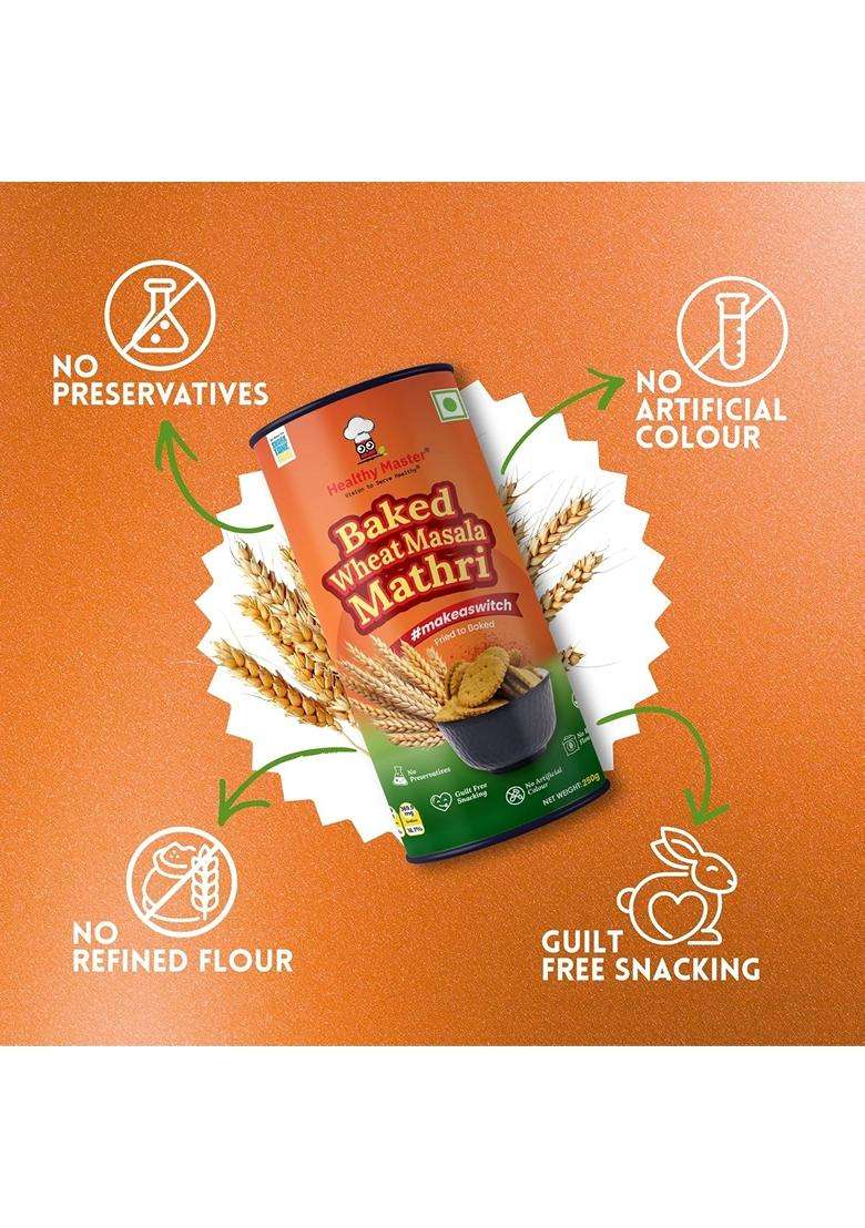 Healthy Master Baked Wheat Masala Mathri 250g No Maida No Palm Oil Crispy Crunchy Healthy Snack 100% Wheat Namkeen Mathi Pack of 1 - Indya