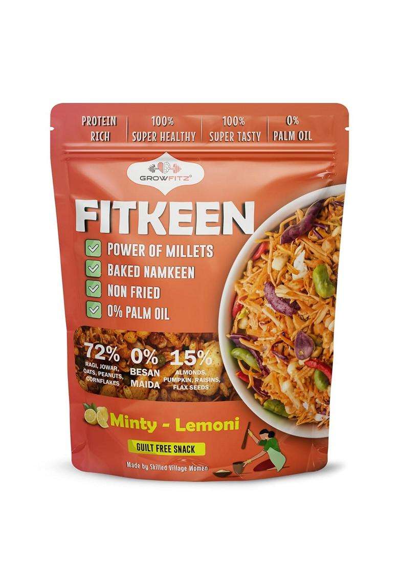 Growfitz Baked Namkeen Mixture 200G Minty Lamoni Flavor Power Of Millets Non Fried 0 Palm Oil 124G Rich Protein Super Tasty Healthy Guilt Free Snacks - Indya
