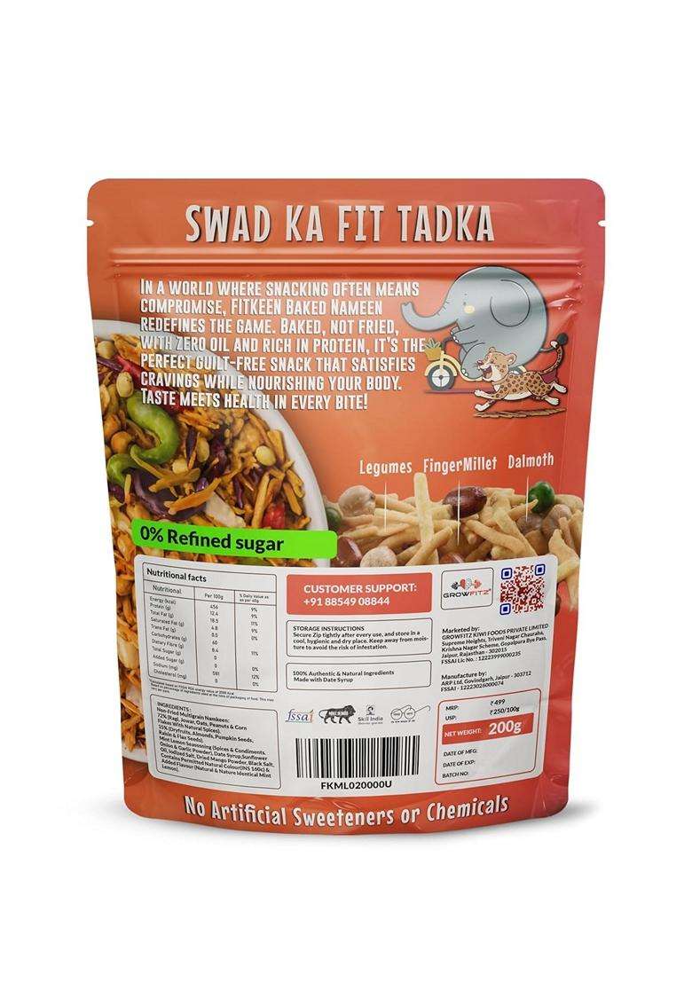 Growfitz Baked Namkeen Mixture 200G Minty Lamoni Flavor Power Of Millets Non Fried 0 Palm Oil 124G Rich Protein Super Tasty Healthy Guilt Free Snacks - Indya