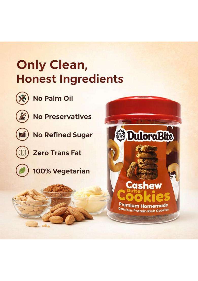 DuloraBite Cashew Butter Cookies 225g No Refined Sugar No Palm Oil No Preservatives Zero Trans Fat 100% Vegetarian Healthy Snack for Kids And Fitness Lovers - Indya