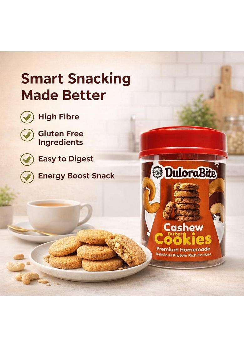 DuloraBite Cashew Butter Cookies 225g No Refined Sugar No Palm Oil No Preservatives Zero Trans Fat 100% Vegetarian Healthy Snack for Kids And Fitness Lovers - Indya