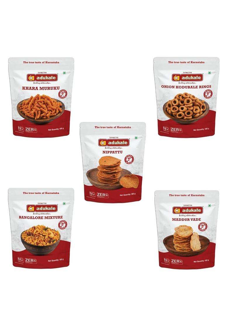Adukale South Indian Snack Combo Nippattu Maddur Vade Khara Murukku Onion Kodubale Special Mixture No Palm Oil Or Preservatives Traditional Crunchy Sn - Indya