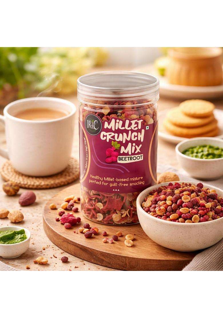 Irie Millet Crunch Mix Beetroot Healthy Roasted Namkeen Snack Made With Millets Beetroot Peanuts High Fiber No Palm Oil No Preservatives Crunchy India - Indya