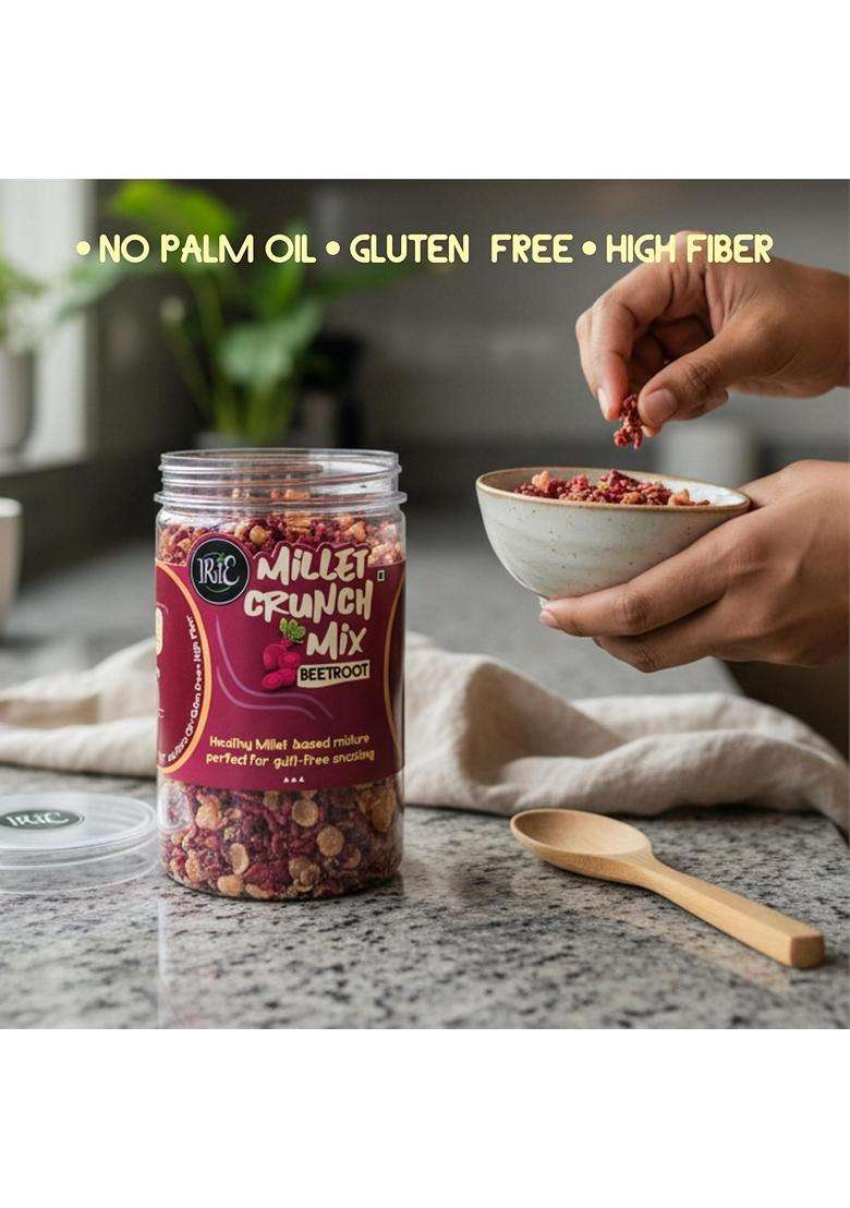 Irie Millet Crunch Mix Beetroot Healthy Roasted Namkeen Snack Made With Millets Beetroot Peanuts High Fiber No Palm Oil No Preservatives Crunchy India - Indya