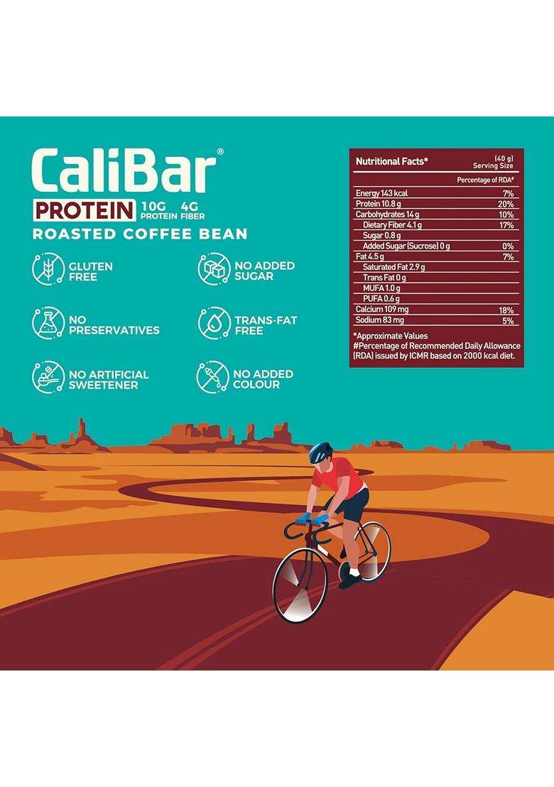 CaliBar 10g Protein Bar - Roasted Coffee Bean Crispy Bar With Real Coffee No Added Sugar Gluten-Free 4g Fiber No Preservatives No Palm oil Delicious Taste And 100% Veg 6 Bars - Indya