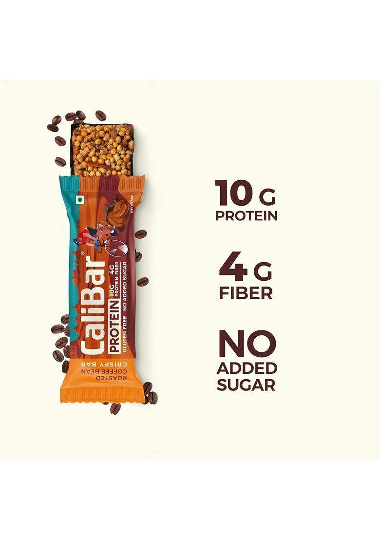 CaliBar 10g Protein Bar - Roasted Coffee Bean Crispy Bar With Real Coffee No Added Sugar Gluten-Free 4g Fiber No Preservatives No Palm oil Delicious Taste And 100% Veg 6 Bars - Indya