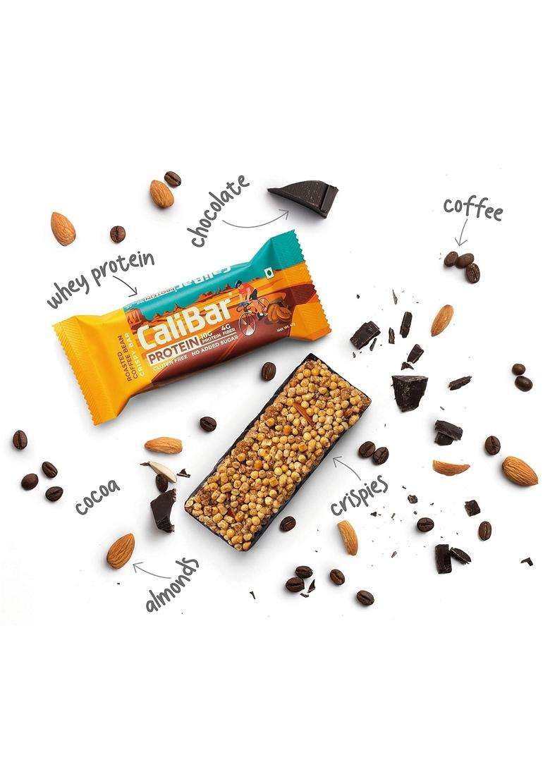 CaliBar 10g Protein Bar - Roasted Coffee Bean Crispy Bar With Real Coffee No Added Sugar Gluten-Free 4g Fiber No Preservatives No Palm oil Delicious Taste And 100% Veg 6 Bars - Indya