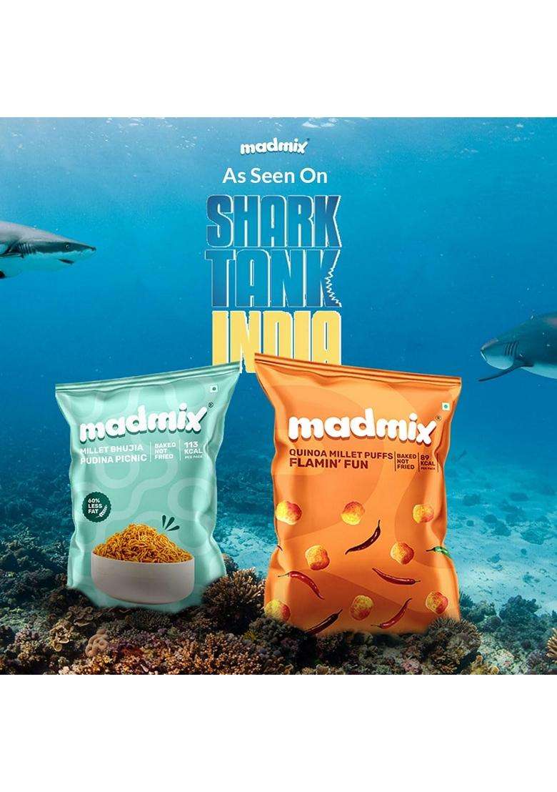 Madmix Millet Bhujia 100% Baked Bhujia Diabetic Snack High Protein Vegan Snack Namkeen Farsaan Healthy Snacks for Kids School Tiffin Pack of 15 27g X 15 - Indya