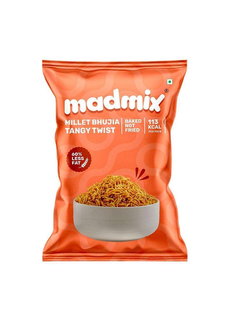 Madmix Millet Bhujia 100% Baked Bhujia Diabetic Snack High Protein Vegan Snack Namkeen Farsaan Healthy Snacks for Kids School Tiffin Pack of 15 27g X 15 - Indya