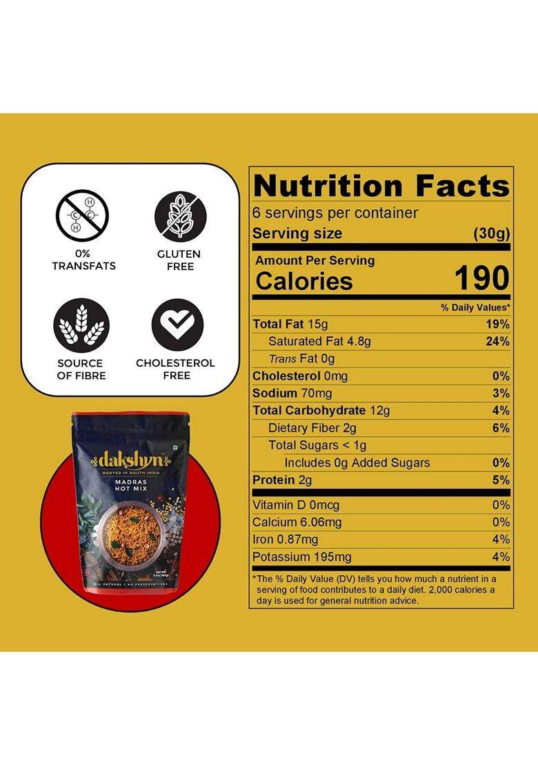 Dakshyn Madras Hot Mix Farsan Snacks Namkeen 250G X Pack Of 2 Jain Snacks No Onion No Garlic South Indian Spicy Mixture High In Protein No Palm Oil Ve - Indya