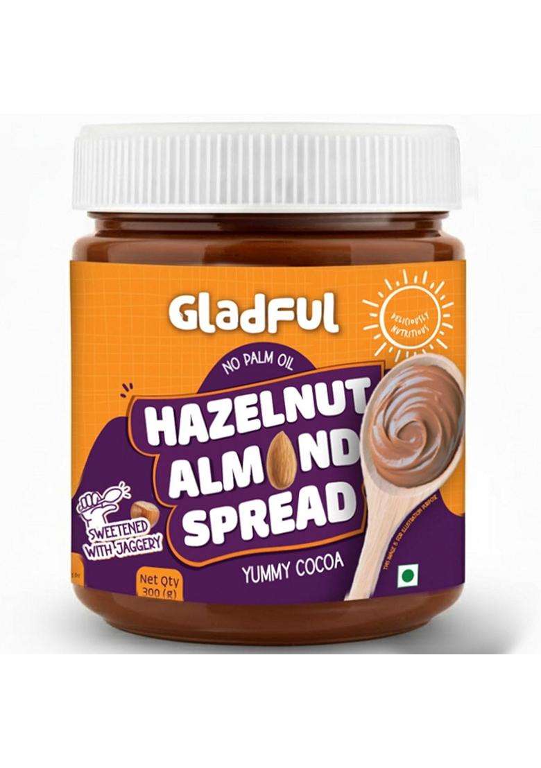 Gladful No Palm Oil Hazelnut Almond Chocolate Spread 300G No Refined Sugar Healthy High Protein Nut Butter Spread Clean Ingredients Chocolatey Nutty H - Indya