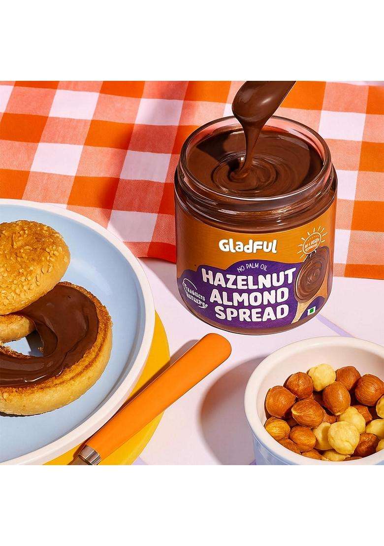 Gladful No Palm Oil Hazelnut Almond Chocolate Spread 300G No Refined Sugar Healthy High Protein Nut Butter Spread Clean Ingredients Chocolatey Nutty H - Indya