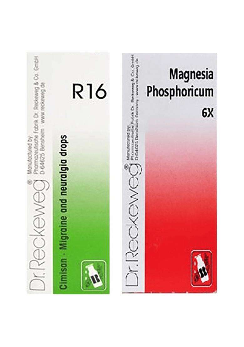 Dr. Reckeweg Migraine Care Combo Pack of R16 Migraine and Neuralgia Drop 22ml & Magnesia Phosphoricum 20gm Biochemic Tablet - Indya