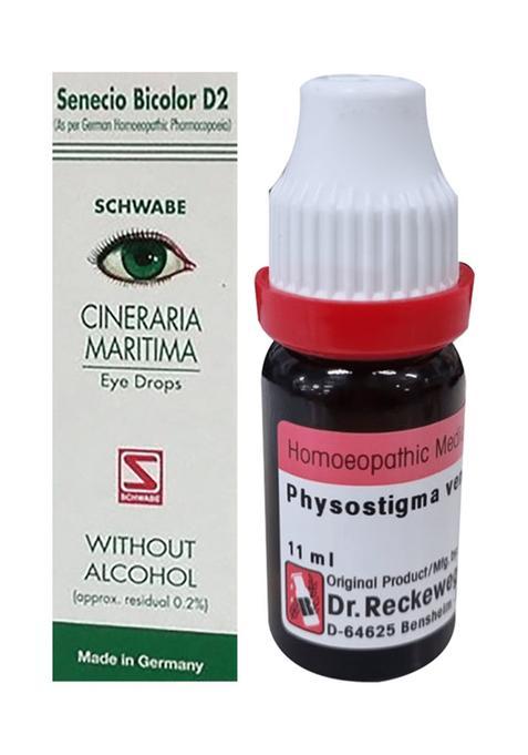 Dr. Reckeweg Physostigma Venenosum Dilution 30 CH (11ml) & Dr Willmar Schwabe Germany Cineraria Maritima Without Alcohol Eye Drop (10ml)