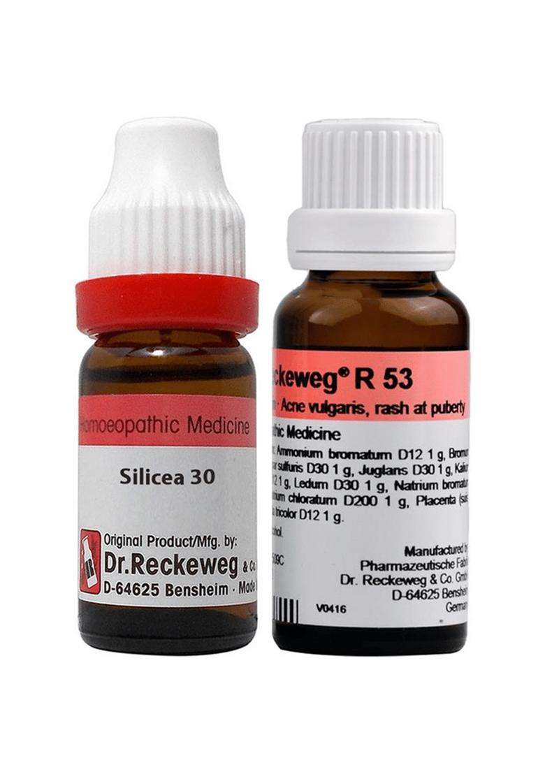 Dr. Reckeweg Pimple Care Combo Pack of Silicea Terra Dilution 11ml & R53 Acne Vulgaris and Pimples Drop 22ml - Indya