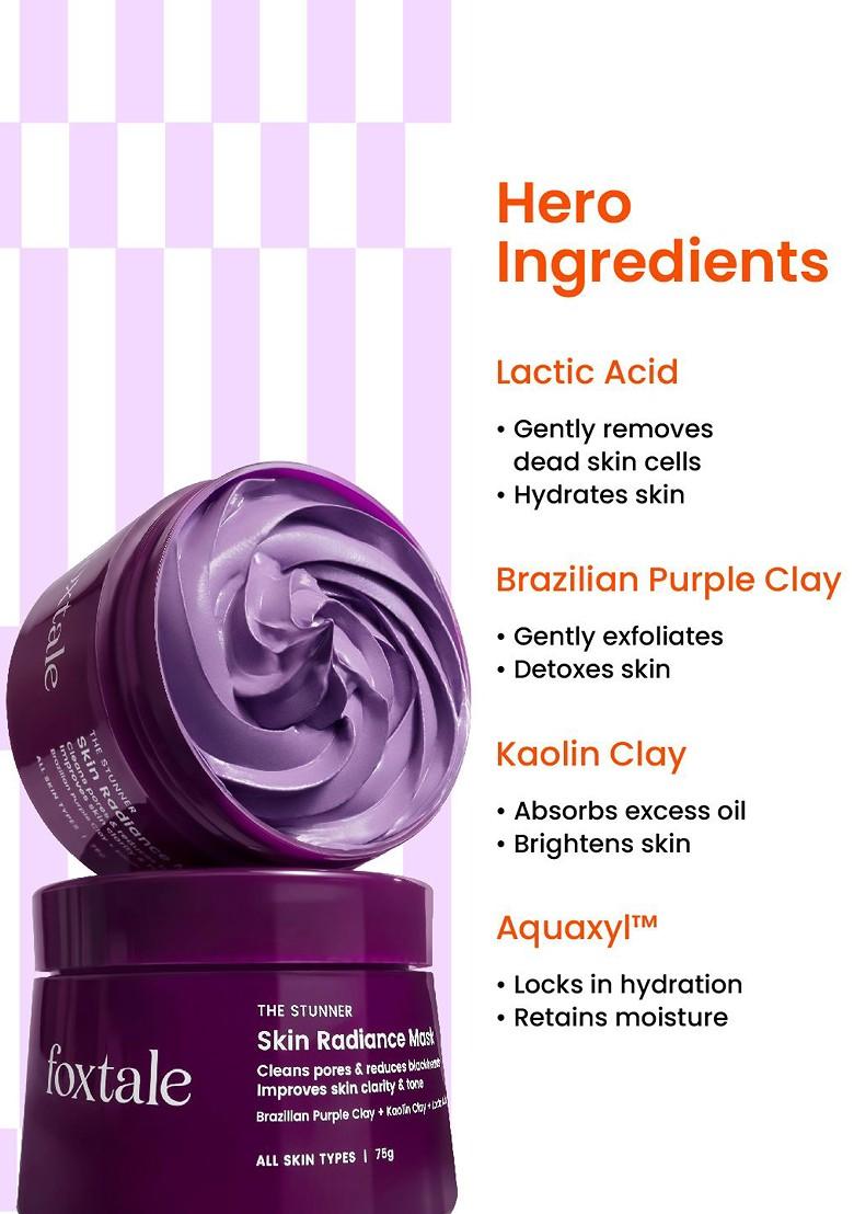 Foxtale Detan Skin Mask With Lactic Acid Brazilian Purple Clay For Glowing 75G