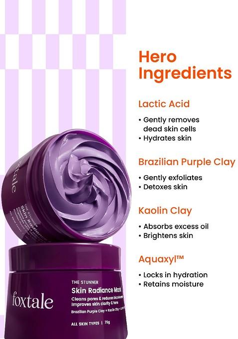 Foxtale Detan Skin Mask With Lactic Acid Brazilian Purple Clay For Glowing 75G