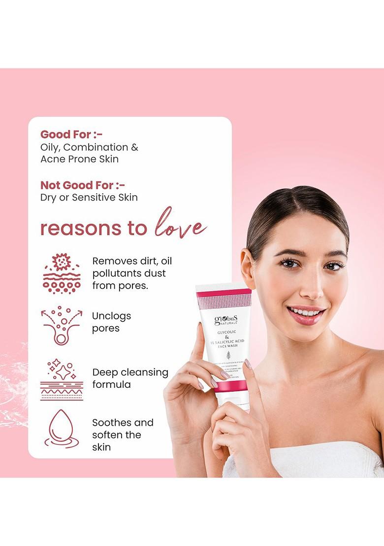 Globus Naturals Naturalsglycolic Salicylic Acid Pimple Clear Face Wash 100 Ml