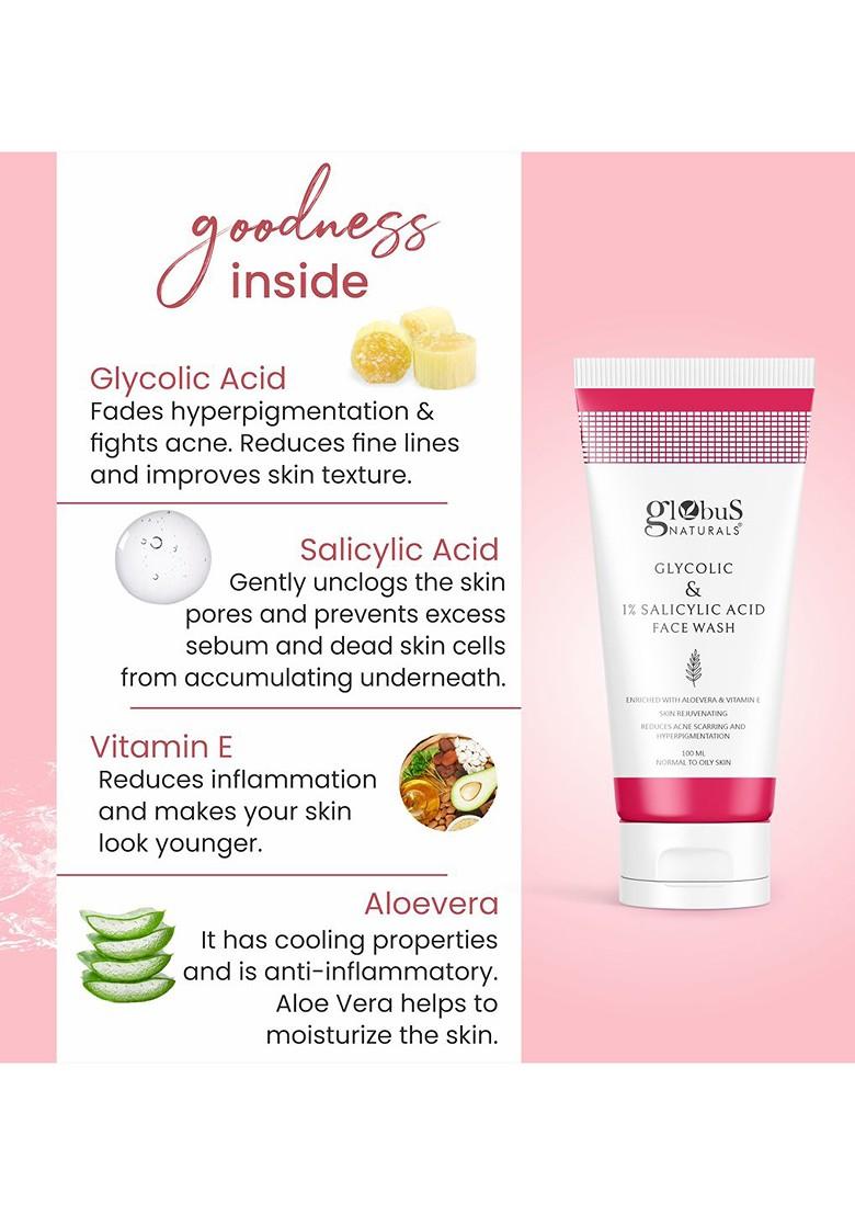 Globus Naturals Naturalsglycolic Salicylic Acid Pimple Clear Face Wash 100 Ml