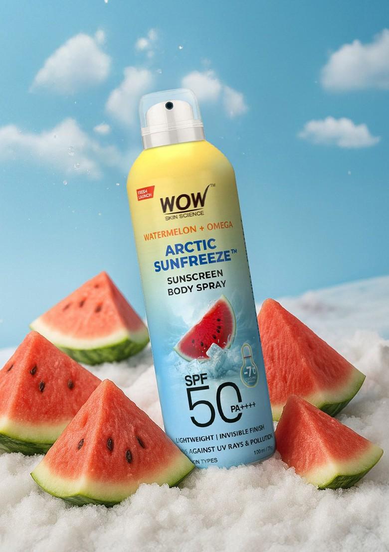 Wow Skin Science Watermelon Omega Sunfreeze Sunscreen Body Spray Spf50 Pa 100 Ml