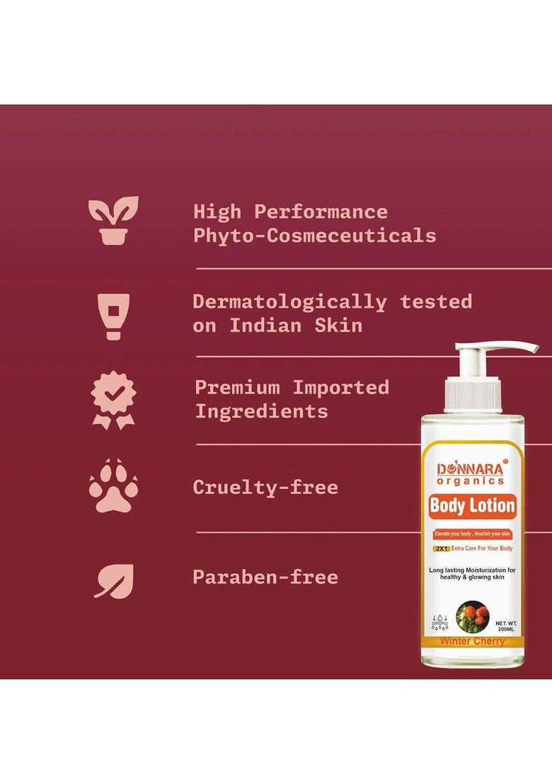 Donnara Organics Winter Cherry Body Lotion For Healthy Glowing Skin 200 Ml