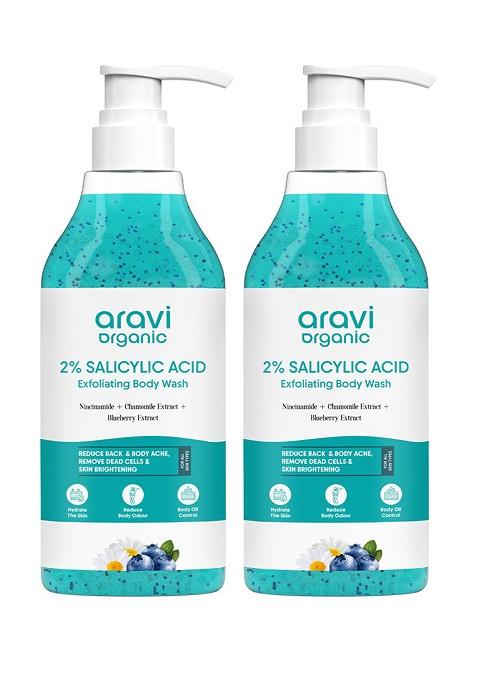Aravi Organic Pack Of 2 Salicylic Acid Exfoliating Body Wash Fight Bodyacne