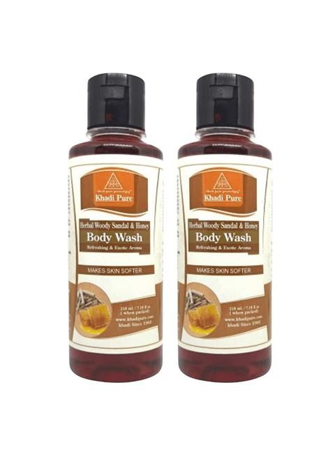 Khadi Pure Set Of 2 Herbal Sandalwood Honey Body Wash 210 Ml Each