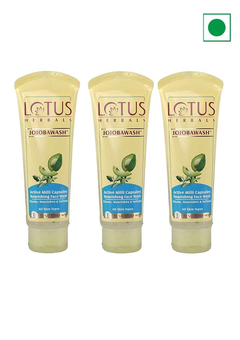Lotus Herbals Jojobawash Set Of 3 Active Milli Capsules Nourishing Face Wash 120Ml Each - Indya