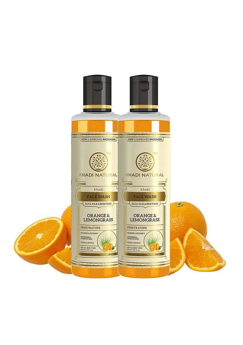 Khadi Natural Set Of 2 Orange Lemongrass Face Wash 210Ml Each - Indya