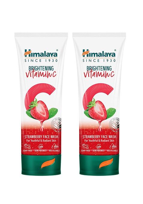Himalaya Set Of 2 Brightening Vitamin C Strawberry Face Wash For Youthful Skin 100Ml Each