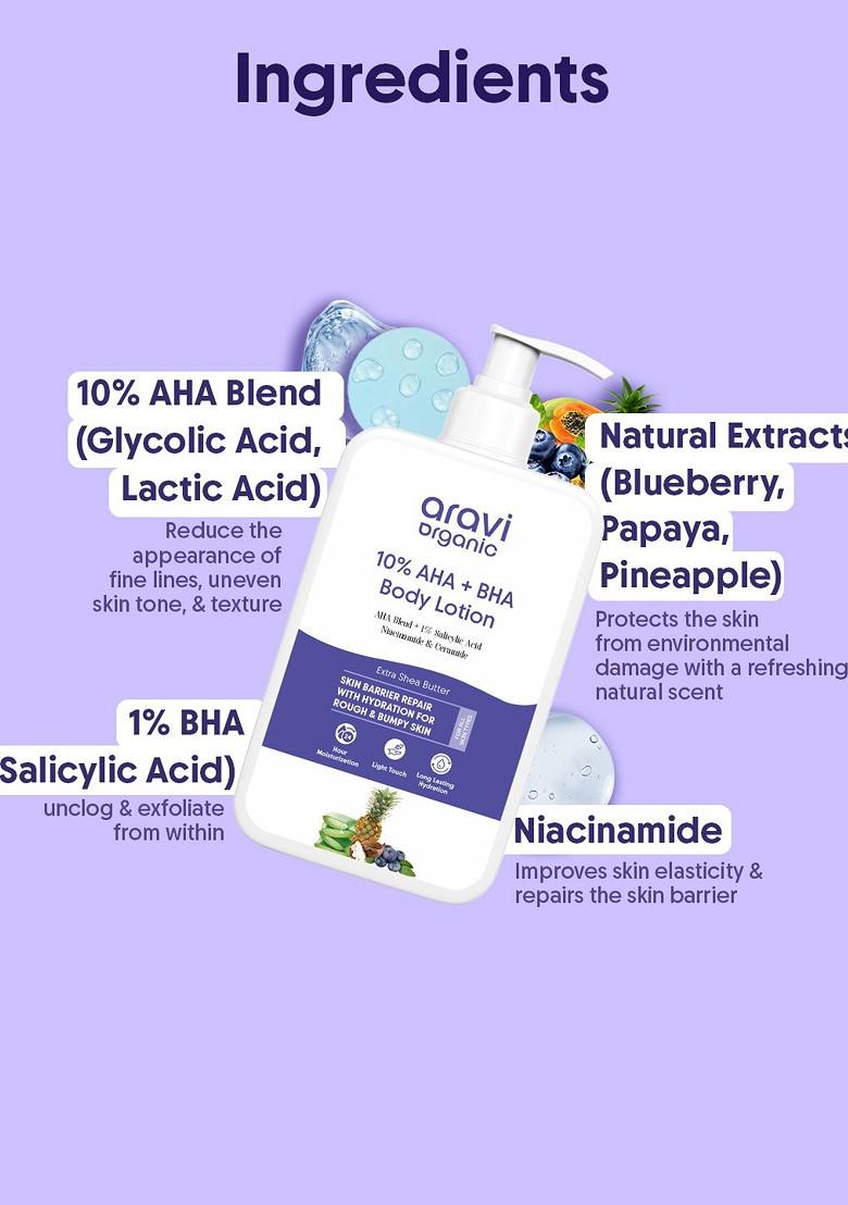 Aravi Organic Set Of Aha Bha Body Lotion Spf 50 Sunscreen 200Ml Each