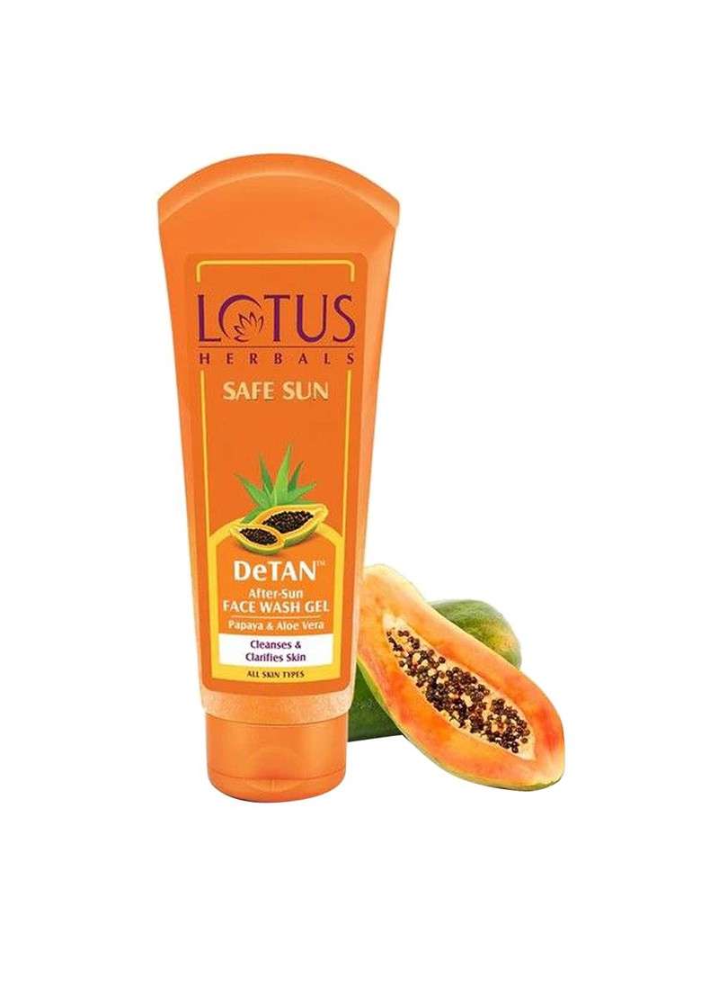 Lotus Herbals Set Of 3 Safe Sun Detan Face Wash Gel With Papaya Aloe Vera 100G Each - Indya