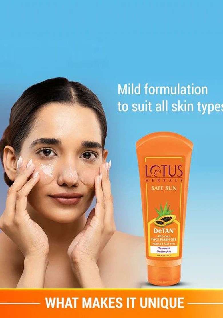 Lotus Herbals Set Of 3 Safe Sun Detan Face Wash Gel With Papaya Aloe Vera 100G Each - Indya