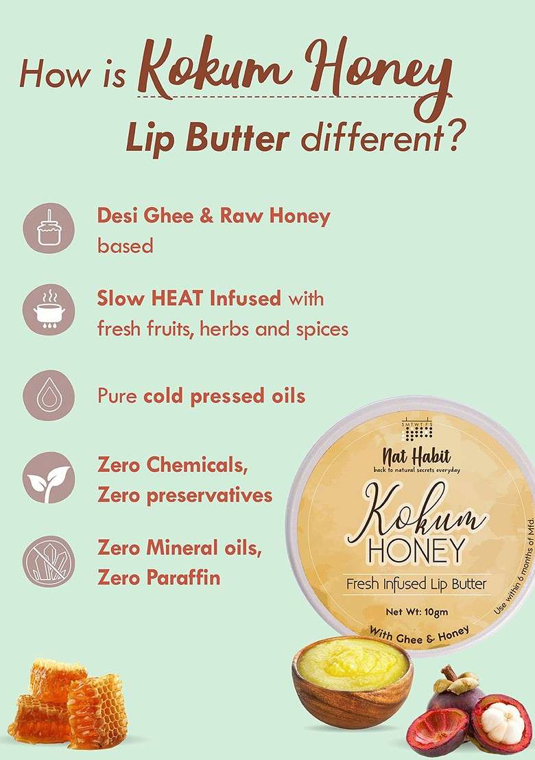Nat Habit Kokum Honey Fresh Infused Lip Butter With Ghee 10G - Indya