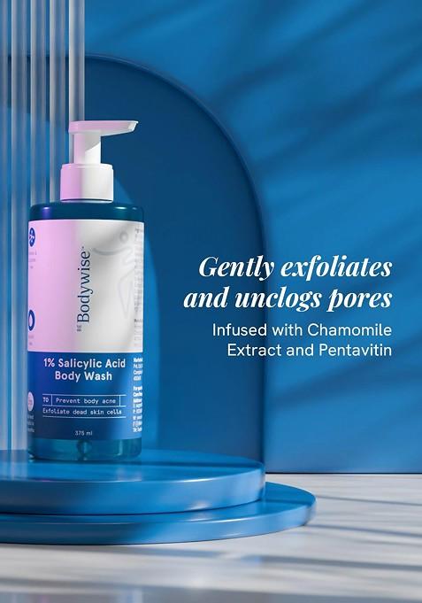 Be Bodywise 1 Salicylic Acid Body Wash 375 Ml With Free Loofah To Prevent Acne
