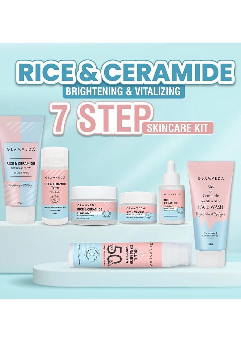 Glamveda Korean Glass Skin Rice Ceramide 7 Step Weekly Skincare Routine