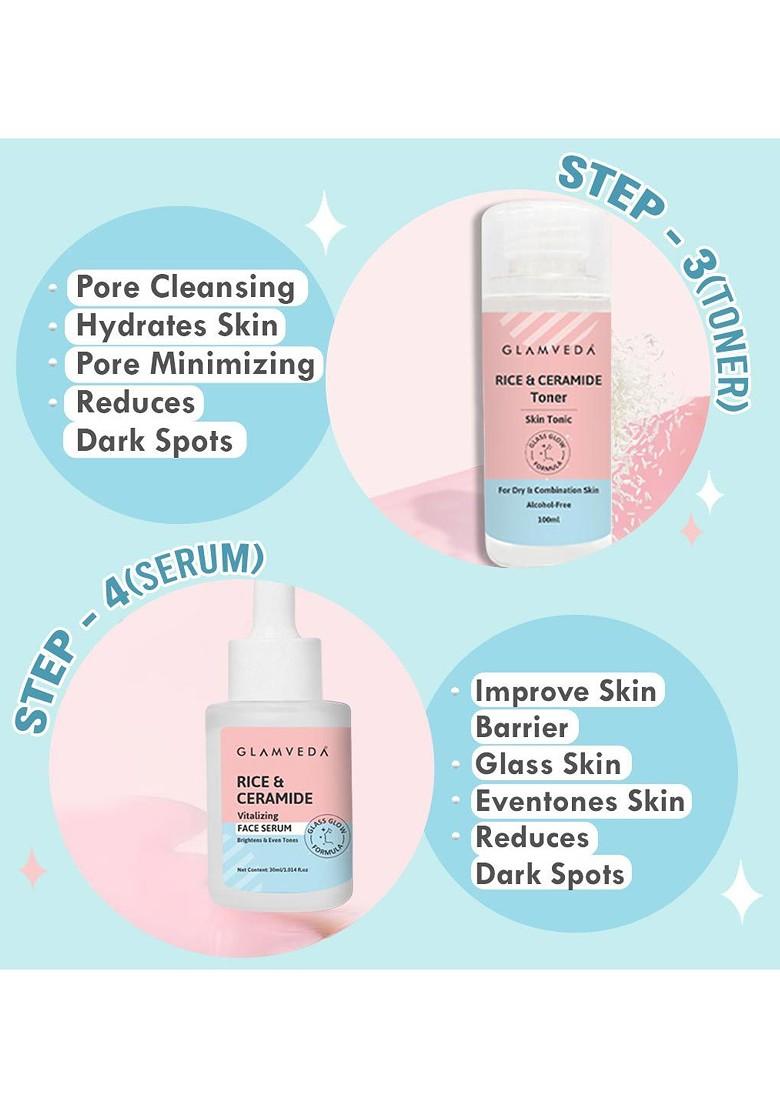 Glamveda Korean Glass Skin Rice Ceramide 7 Step Weekly Skincare Routine