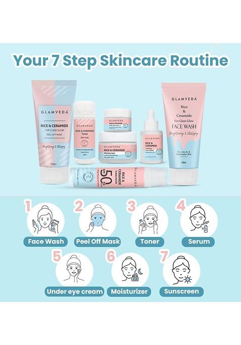 Glamveda Korean Glass Skin Rice Ceramide 7 Step Weekly Skincare Routine