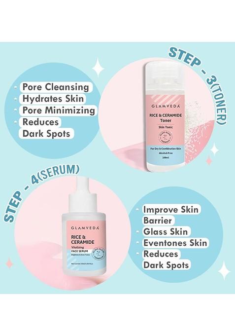 Glamveda Korean Glass Skin Rice Ceramide 7 Step Weekly Skincare Routine