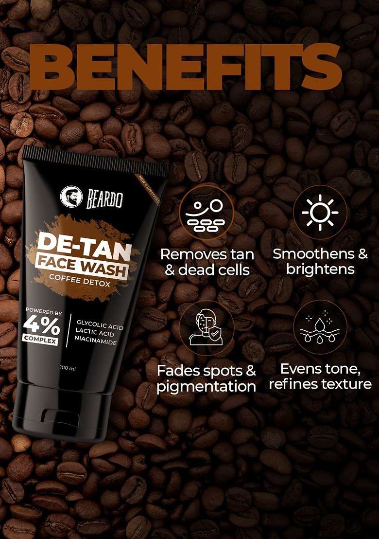 Beardo Men Coffee Detox De Tan Face Wash With Aloe Vera Vitamin E 100 Ml - Indya