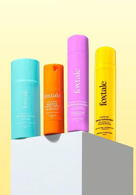 Foxtale Csms Morning Routine With Vit C Spf 70 Ceramides For Dewy Glow | 4No